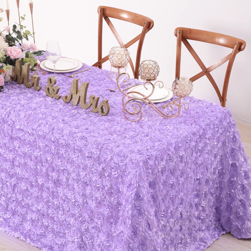Fanqisi Lavender Tablecloth 50x80 Inches Rosette Satin Tablecloth 3D Rosette Rectangle Table Cover Wedding Banquet Party Baby Shower Decor Table Cloth - Image 2
